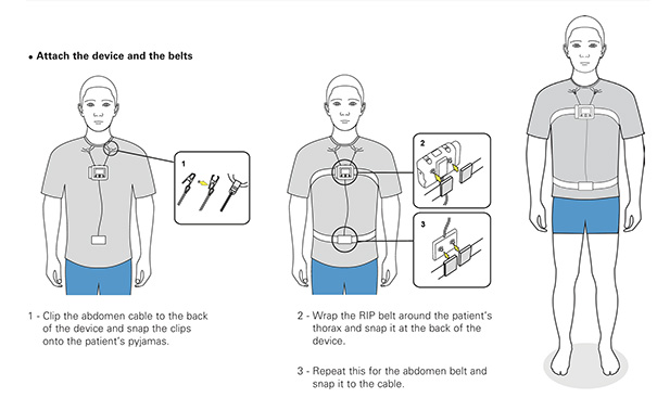 Nox T3 set-up step — clipping the device to clothing